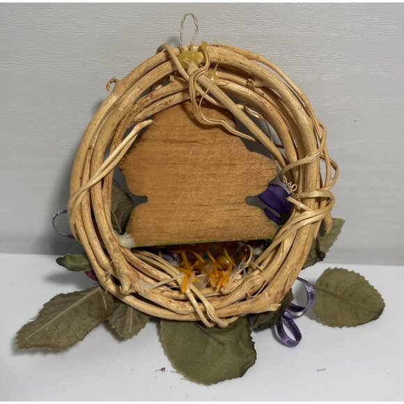 Handcrafted Scarecrow Wreath With Fabric Flowers & Rattan Accents 4 Inches - Picture 4 of 4